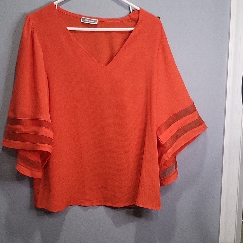 NWOT Shy Velvet orange top with bell sleeves size small